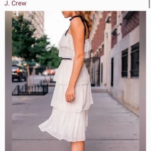 NWT JCrew White Silk Swiss-Dot 2 Tiered Black Shoulder-tie dress